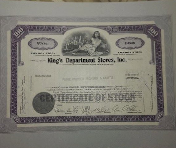 1968 Kings Department Stores Inc Stock Certificate