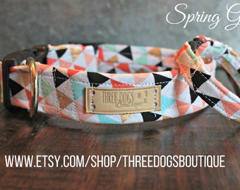Dog Collar with Optional bff bracelet "Spring Geo" FREE SHIPPING! **please leave EXACT tight wrist measurement with no wiggle room**