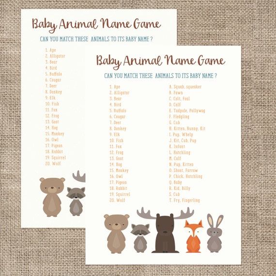 Baby Shower Game Woodland Animals Baby Name Game