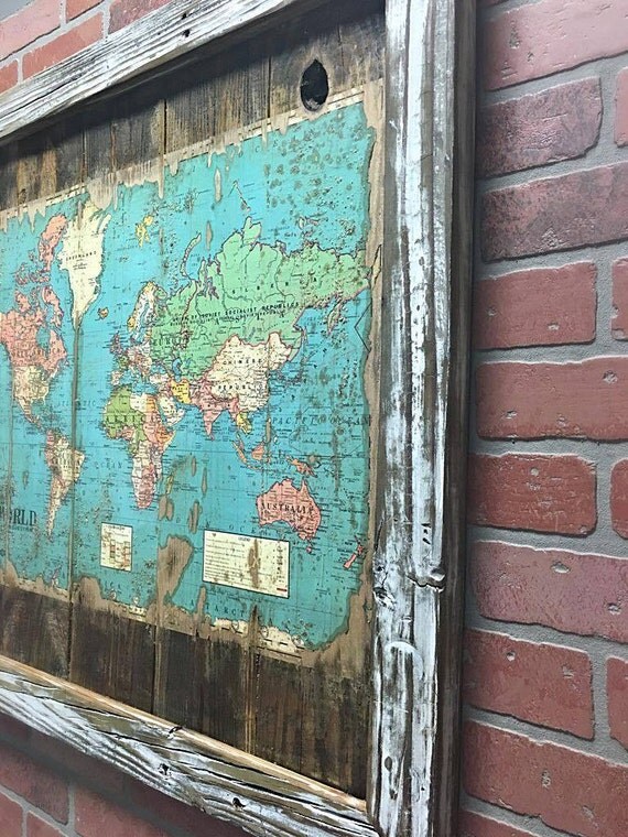 World Map Reclaimed Wood Art by Bquaint on Etsy