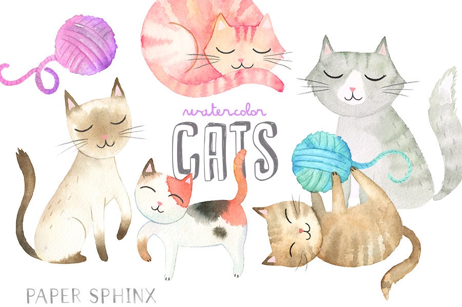 Download Watercolor Cats Clipart Kitten Clip Art Mommy and Baby Cat