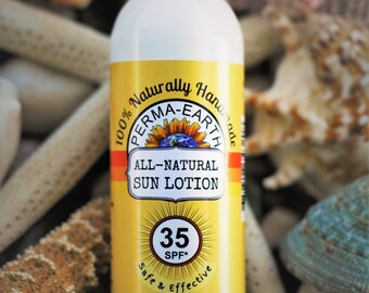SUN LOTION - Sunscreen - 35 SPF - Raspberry Seed Oil - Carrot Seed Oil - Non-Nano Zinc Oxide - Antioxidant - 4 oz - Sunblock - Water