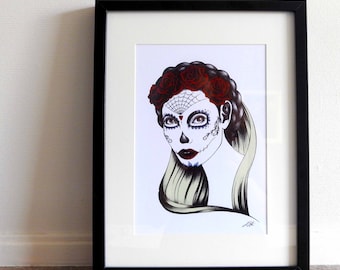 Art print Dia de los Muertos / Portrait illustration / 12 x 8.3 inch / 30 x 21 cm / A4 size