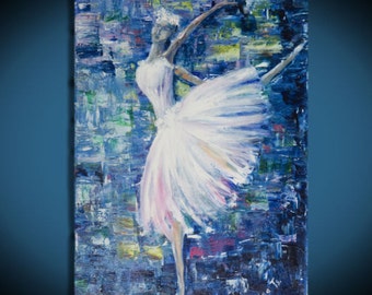 Gift for her Art paintings Ballerina art Valentines gifts Large abstract canvas painting Bedroom wall decor art Modern picture Blue art