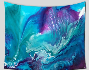 Bohemian Wall tapestry, Dorm room decor Abstract art Tapestries, Wall Hanging Boho, Teal aqua navy blue purple plum aubergine, Outdoor Patio
