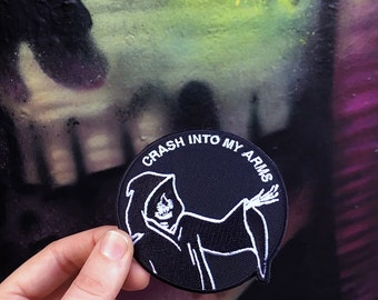 Crash Into My Arms Patch by Life Club - reaper patch, grim reaper, embroidered patch, punk patch, halloween decoration, skull patch