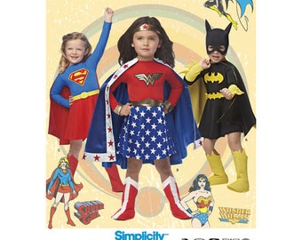Sewing Pattern for Child Size 3 to 8 , Simplicity Pattern 1035, Halloween Costume, Wonder Woman, Bat Girl, Super Girl Costumes, DC Comics