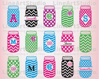 Mason Jar SVG Monogram Frames - SVG Cut Files - Monogram Chevron Mason Jar Files SVG Silhouette files Svg Cricut files