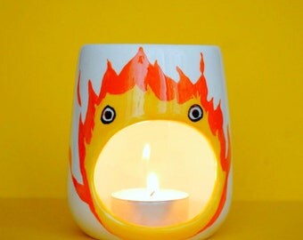Calcifer Oil Burner - Studio Ghibli Gift - Howls Moving Castle - Fire Demon - Anime - Candle Holder - Room Fragrance - Tea light - Orange