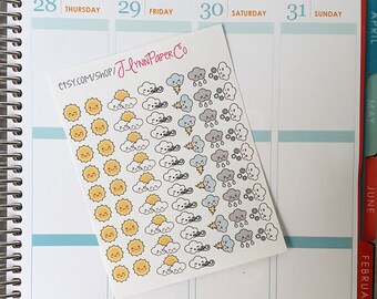 67 Kawaii Weather Stickers, Kawaii Stickers, Cute Stickers, Planner Stickers, Pretty, Colorful, Erin Condren, ECLP