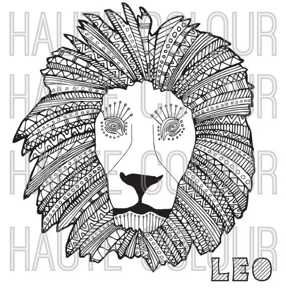 leo zodiac single coloring page digital download