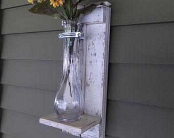 Vase Wall Sconce. White Wall Sconce. Wood Wall Sconce. Rustic Wall Sconce. Flower Vase Sconce. Shabby Chic Sconce. Reclaimed Wood Sconce.