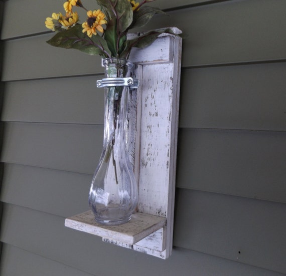 Vase Wall Sconce. White Wall Sconce. Wood Wall Sconce. Rustic on White Wooden Wall Sconces id=58367