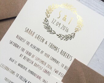 Rustic wedding invitation, gold foil wedding invitation, bohemian wedding invitation, boho wedding