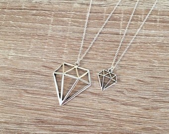 Diamond Shape Necklace, Origami Jewelry, Geometric Necklace, Diamond Pendant, 3D Pendant, Pattern Jewelry, 3D Jewelry, Antique Silver Charm
