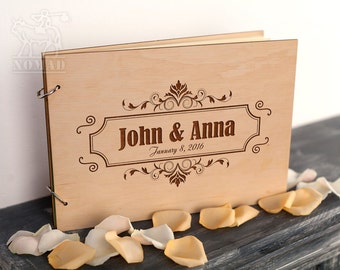 Custom Wedding Guest Book, Wood Rustic Wedding Guest Book, Personalized Wedding Guestbook Album, monogrammed, Names Bride and Groom, album