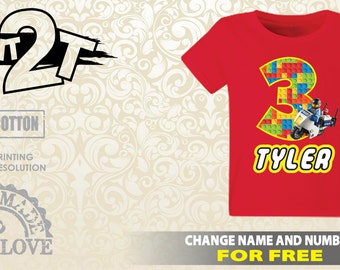 LEGO Police Bike Custom Birthday T-Shirt, Custom Name and Number 1st 2nd 3rd 4th 5th 6th 7th Birthday lego birthday shirt
