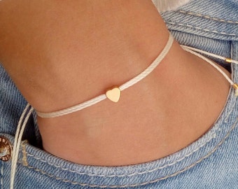 Tiny heart bracelet, wish bracelet, gold bracelet, friendship bracelet