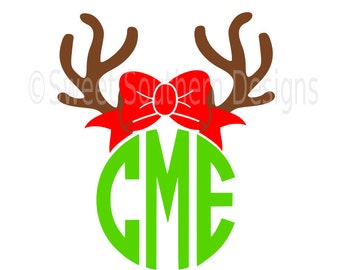 Reindeer antler with bow monogram deer SVG instant download design for cricut or silhouette