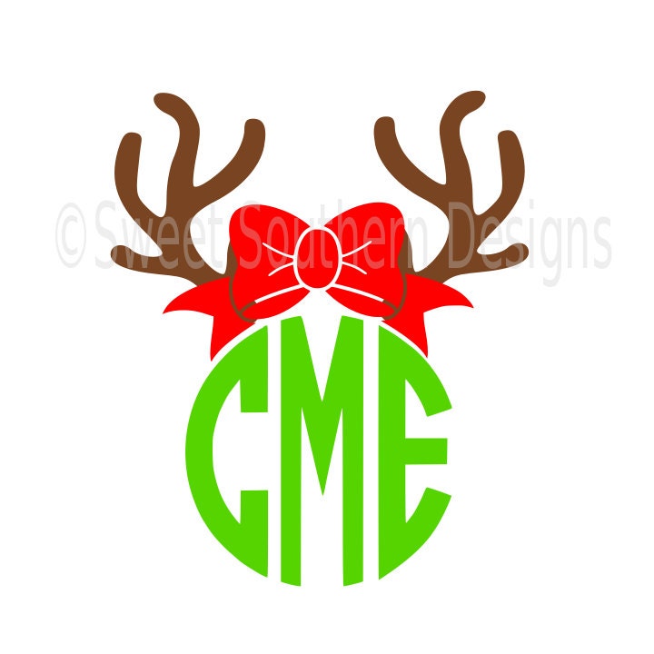 Reindeer antler with bow monogram deer SVG instant download