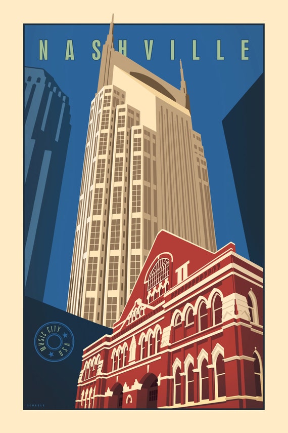 Nashville Vintage Style Travel Poster