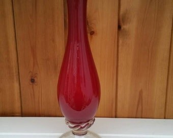 RUBY RED glass vase/ single stem vase / retro vintage slim glass vase 1970s/ ruby red glassware/ships worldwide from UK/