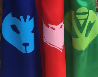 PJ masks cape ~ PJ Masks Costume ~ Gekko, Catboy & Owlette birthday party favors, - superhero capes