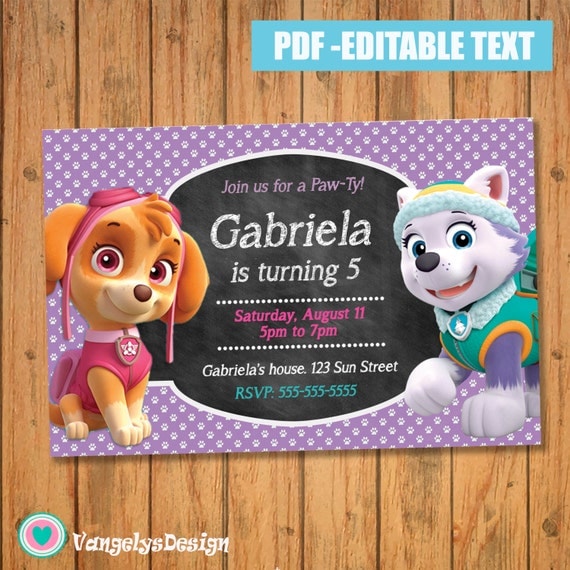 Invitacion Patrulla Canina Sky Y Everest Pdf Por Vangelysdesign