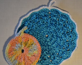 Colorful Crocheted Hot Pad/ Pot Holder *plus bonus Scrubbie!