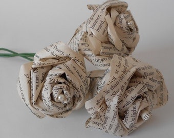 Set of 3 wedding Paper book flowers Pride and Prejudice