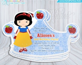 Snow White invitations Princess crown tiara Princess cut out birthday invitation invites party /princesses invitation cards cutest cute