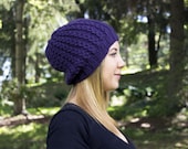 Purple Slouchy Knit Hat - Dark Purple Vegan Hat - Boho Hat - Hipster Hat - Hippie Hat - Womens Tam - Mens Beanie - Handknit - Gift for Her