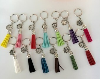 Tassel keychain, Suede Leather keyring, Graduation Tassel Keychain, Initial key ring, Purse Tassel
