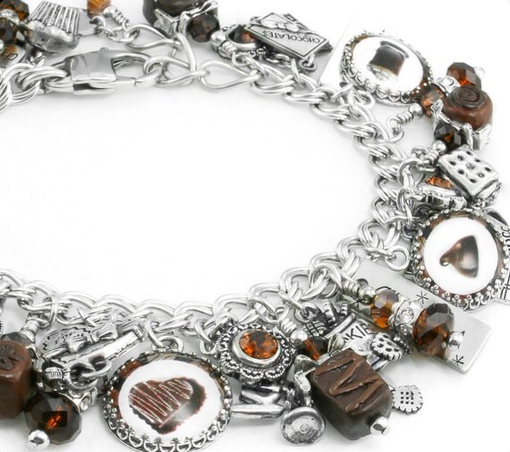 Chocolate Silver Charm Bracelet Chocolate by BlackberryDesigns