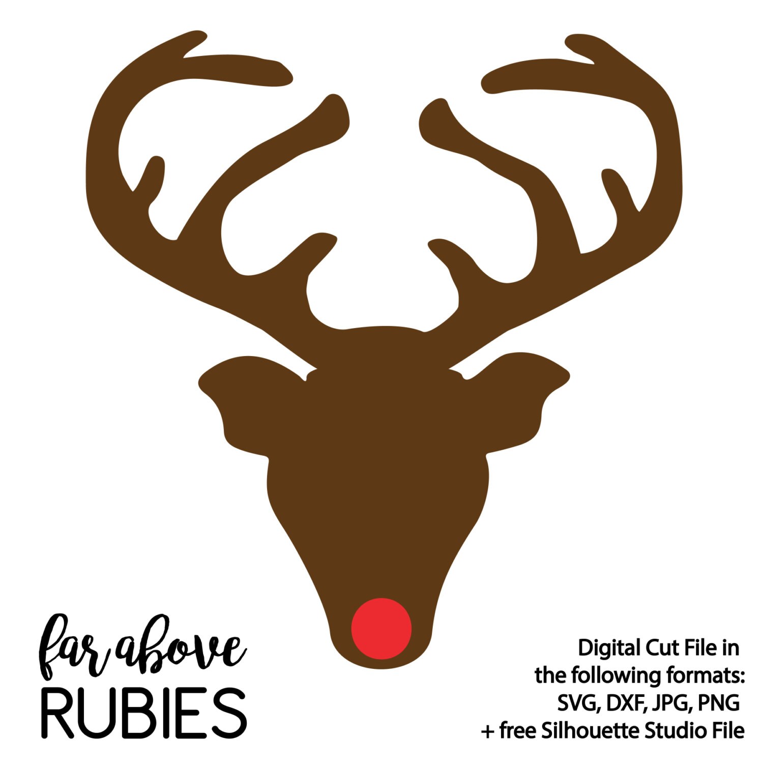 Download Red Nosed Reindeer Silhouette with Antlers SVG & DXF digital