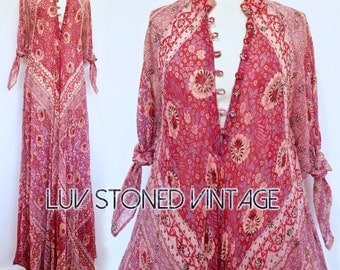 Vtg 70s Rare Adini Cotton Gauze Caftan Hippie Indian Festival Gypsy Maxi Dress . D210 . SML . 1227.9.20.16