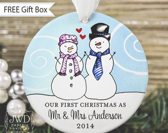 Our First Christmas Ornament Newlywed Ornament Mr & Mrs Ornament Personalized Wedding Gift Couples Ornament Snowman Ornament - Item# SC-MM-O