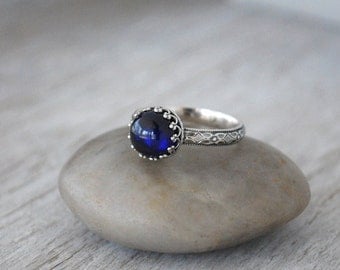 Smooth Blue Sapphire Ring - Sterling Silver Band - Handcrafted Artisan Silver Ring - Sterling Silver Sapphire Ring - September Birthstone