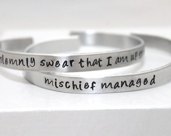 I Solemnly Swear That I Am Up To No Good and Mischief Managed Bracelets, Aluminum Cuff, Friendship Bracelets, Couples
