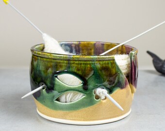Ceramic Yarn Bowl Hand made Knitting bowl Unique Yellow Blue Purple Lime Green Organizer Storage knitter gift Yarn supplies