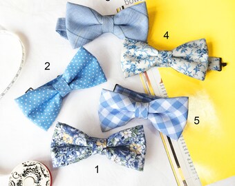 Wedding Set of 5 Blue Men's Bow Ties, Groomsmen Bow Ties, Mismatched Wedding Bow Ties