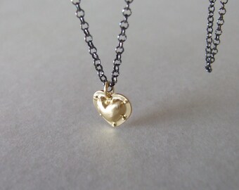 Industrial Heart Necklace - alternative heart necklace , riveted heart , steampunk necklace , black and gold necklace , heart pendant