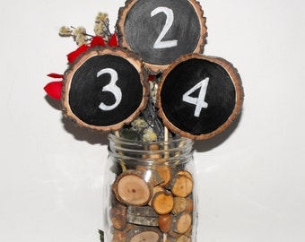 Chalkboard Table Numbers ~ 1-10 lot ~ Rustic Parties ~ Woodland Wedding ~ Tall Table numbers ~ Birthday ~ wooden chalkboard number