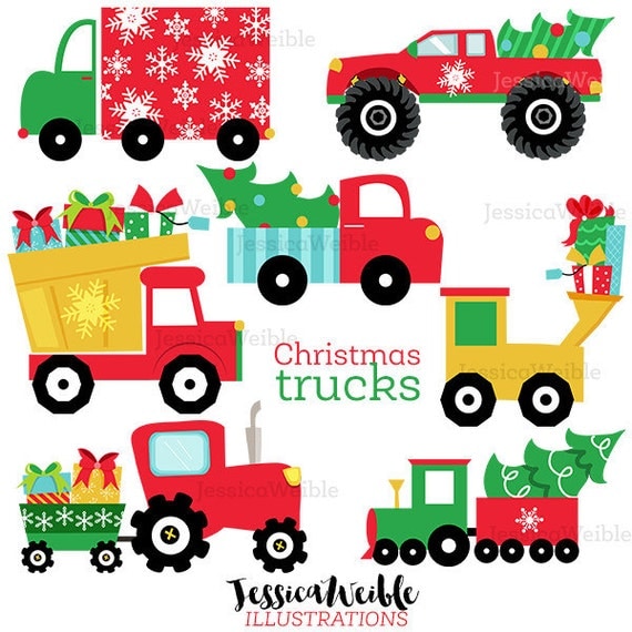 Christmas Trucks Cute Digital Clipart - Commercial Use OK - Christmas Truck Clip art, Christmas