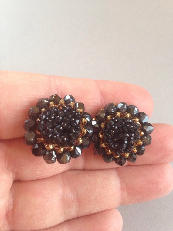 Vintage Black Glass Bead Earrings