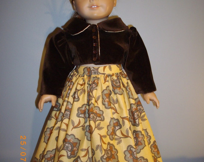 3 piece brown victorian walking suit, velveteen jacket, skirt, hat, fits 18 inch dolls