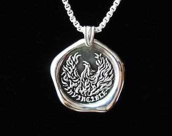 INVINCIBLE Phoenix necklace phoenix pendant Sterling Silver pendant sterling silver wax seal necklace phoenix jewelry N210