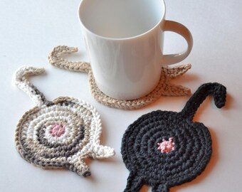 Cat Butt Coasters, Set of 4 or 6, Adorable Housewarming / Hostess Gift, Perfect for Cat Lovers, Gift Wrap Available