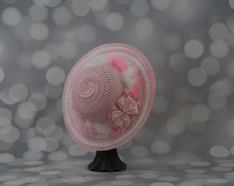 Tea Party Hat; Pink Easter Bonnet with Boa; Girls Sun Hat; Pink Easter Hat; Sunday Dress Hat; Derby Hat; 16215