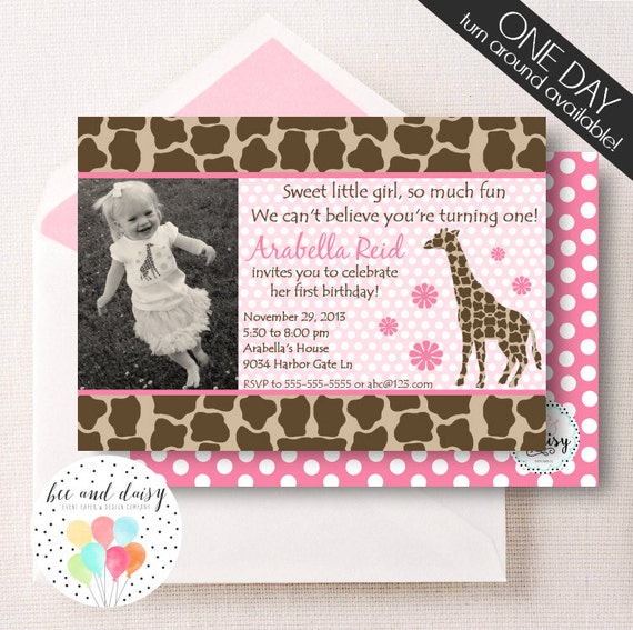 Giraffe Invitation, Giraffe Birthday Invitation, Giraffe Party, Girl First Birthday, Girl Birthday, Giraffe Invite, Giraffe Photo Invite Il_570xn
